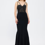 Strapless Bustier Detailed Crepe Evening Dress