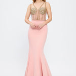 Strapless Bustier Detailed Crepe Evening Dress