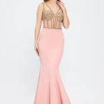 Strapless Bustier Detailed Crepe Evening Dress