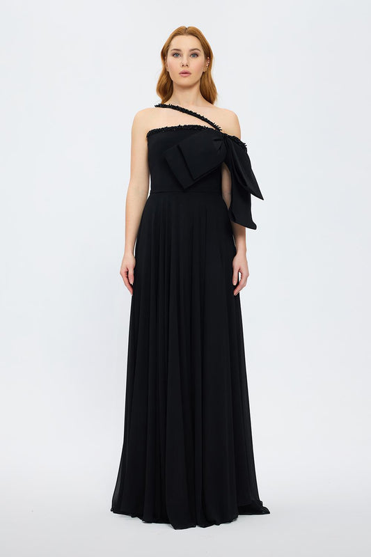 Strapless Collar Neck Strap Sleeveless Evening Dress - 2029C