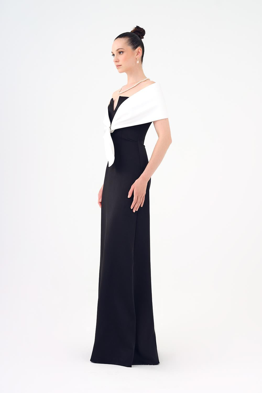 Shawl Strapless Collar Satin Long Evening Dress