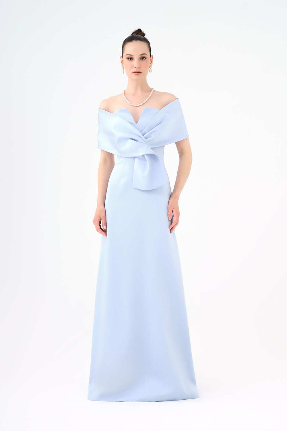 Shawl Strapless Collar Satin Long Evening Dress