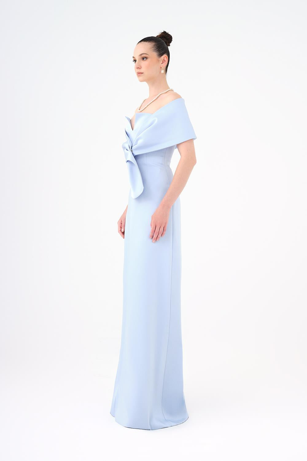 Shawl Strapless Collar Satin Long Evening Dress