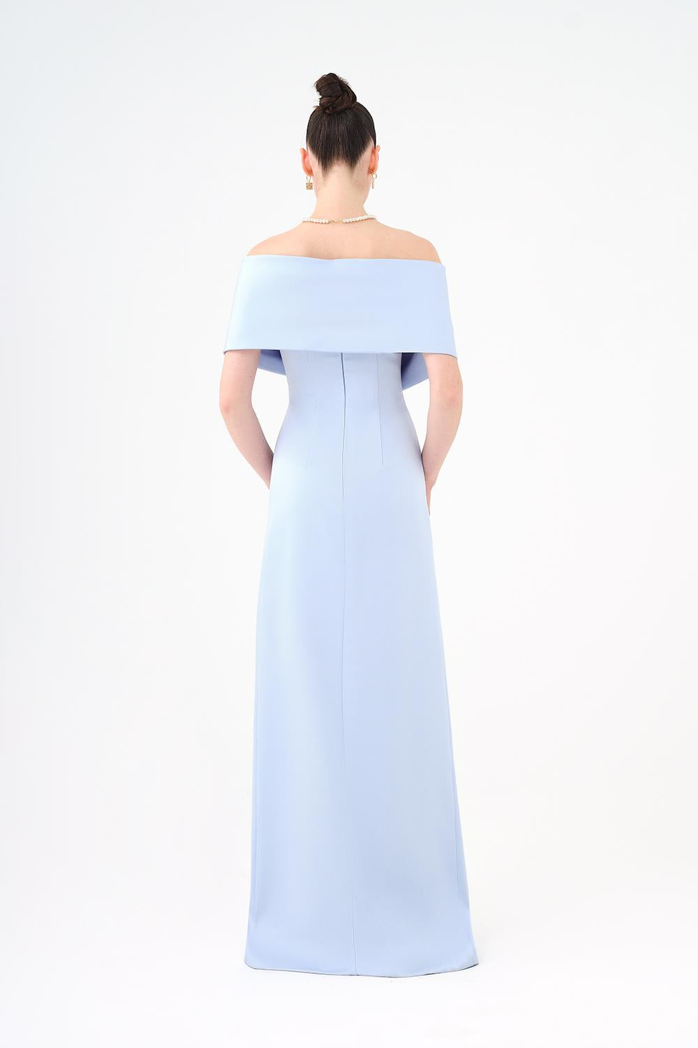 Shawl Strapless Collar Satin Long Evening Dress