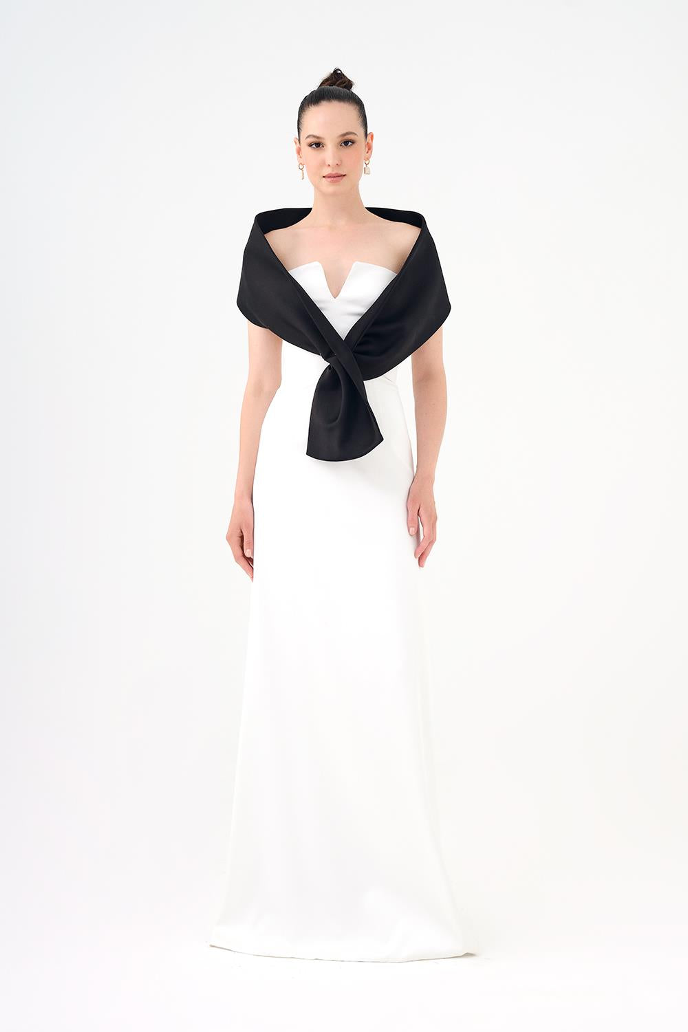 Shawl Strapless Collar Satin Long Evening Dress