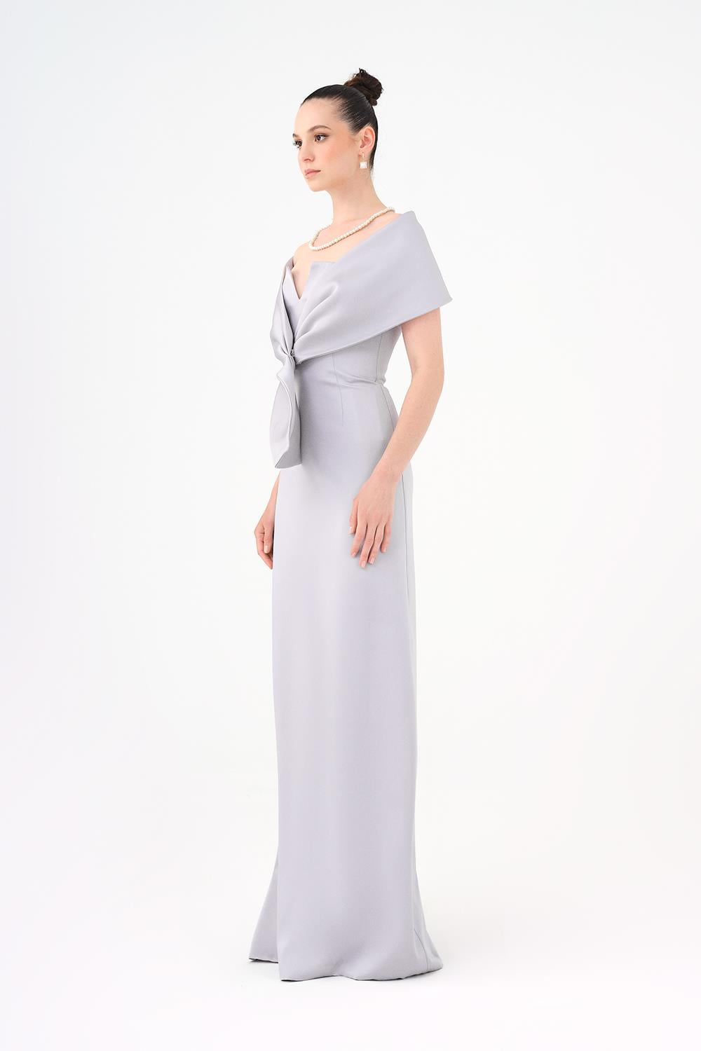 Shawl Strapless Collar Satin Long Evening Dress