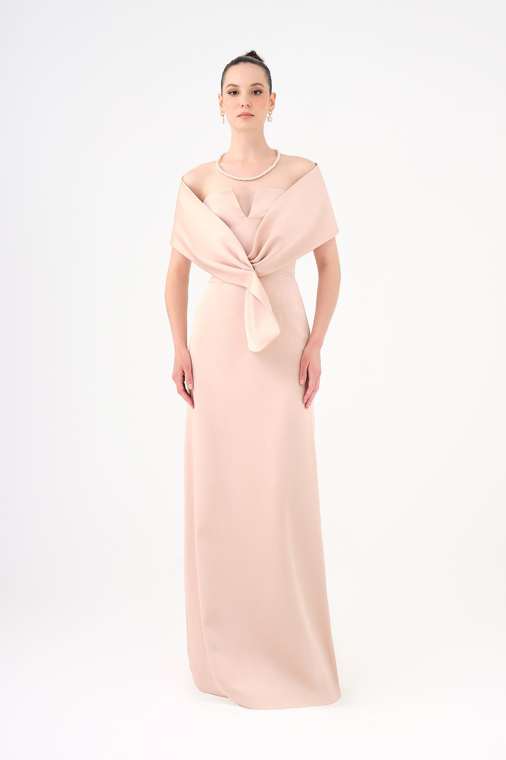 Shawl Strapless Collar Satin Long Evening Dress