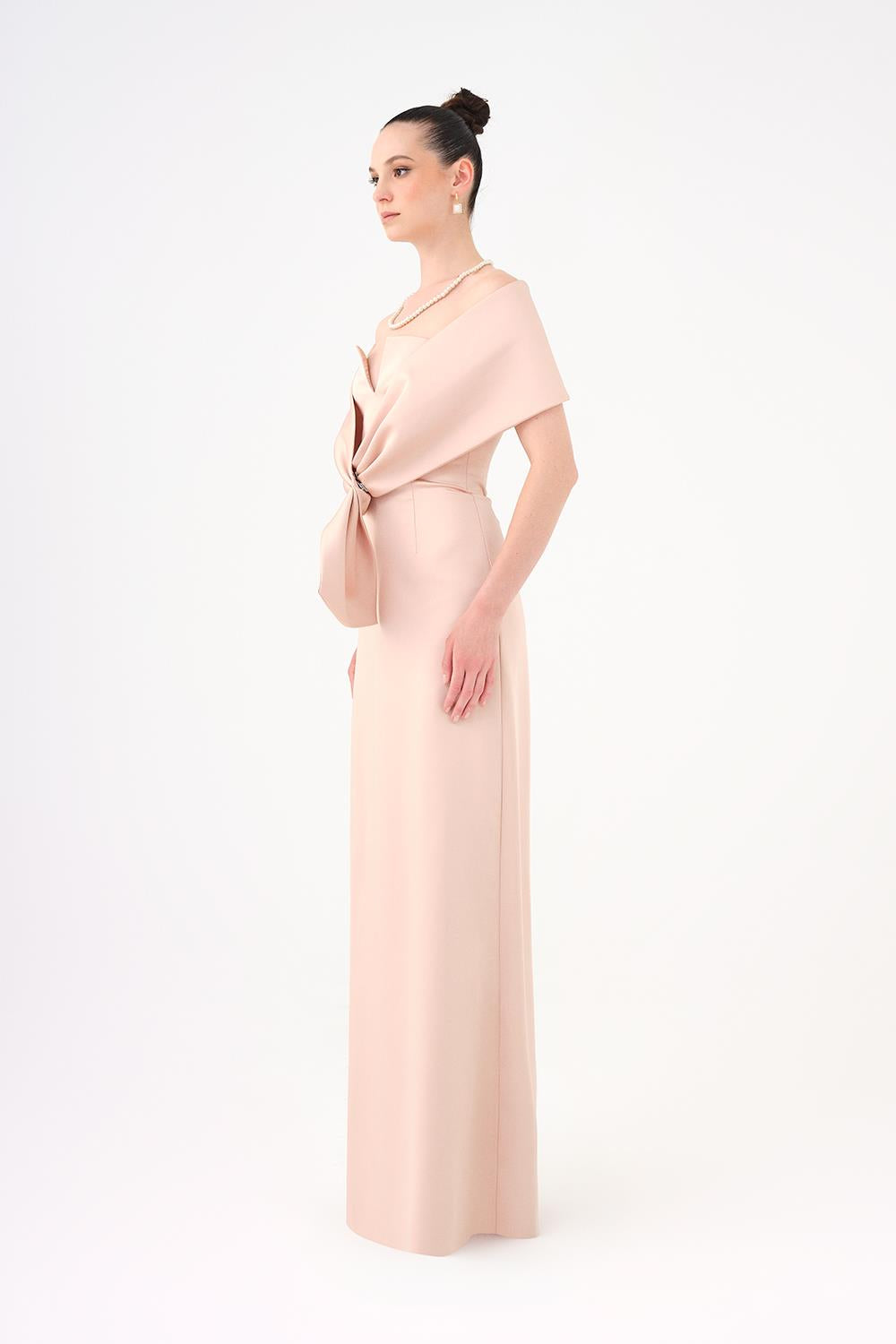 Shawl Strapless Collar Satin Long Evening Dress