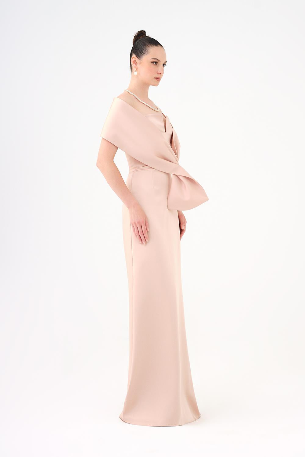 Shawl Strapless Collar Satin Long Evening Dress