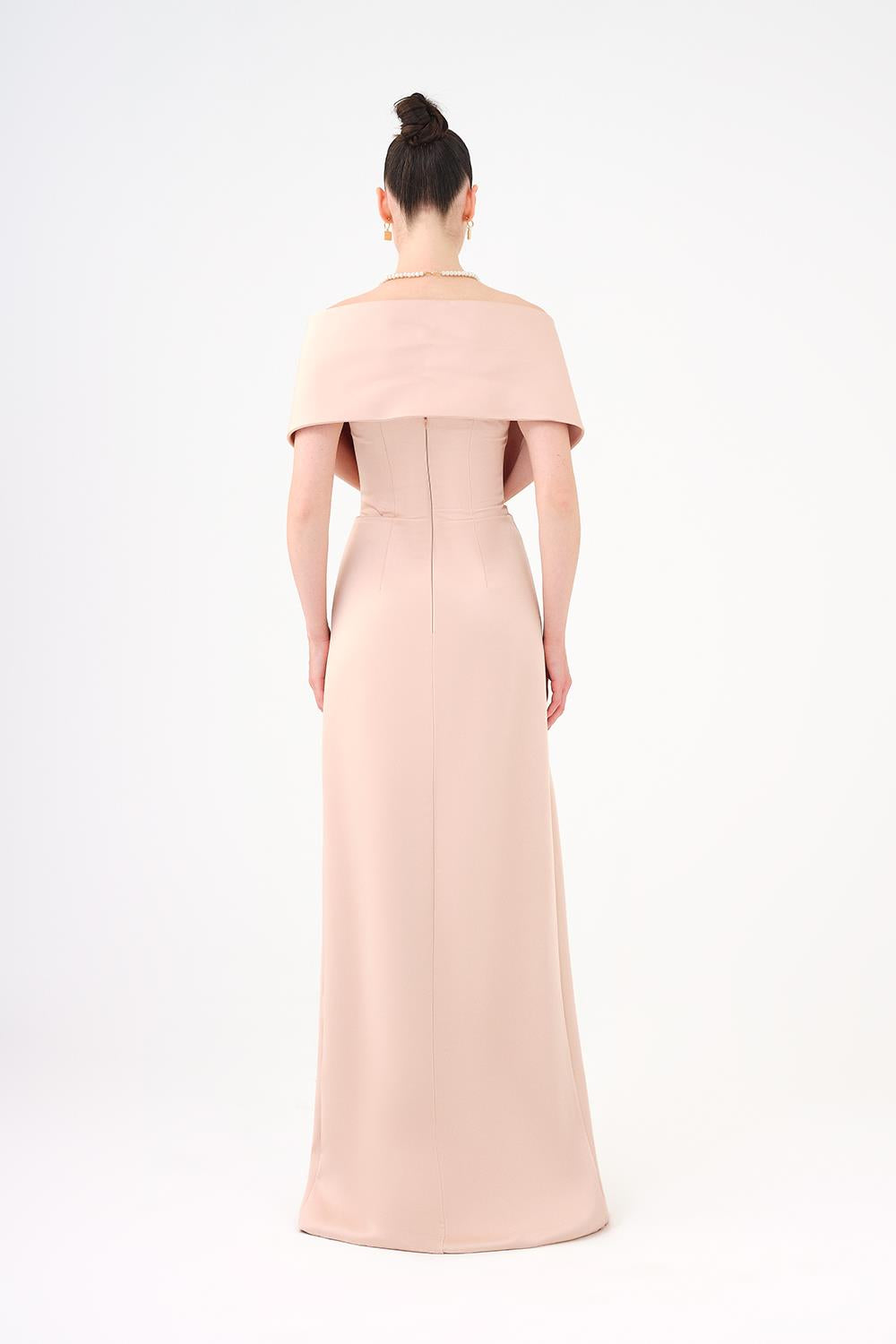 Shawl Strapless Collar Satin Long Evening Dress