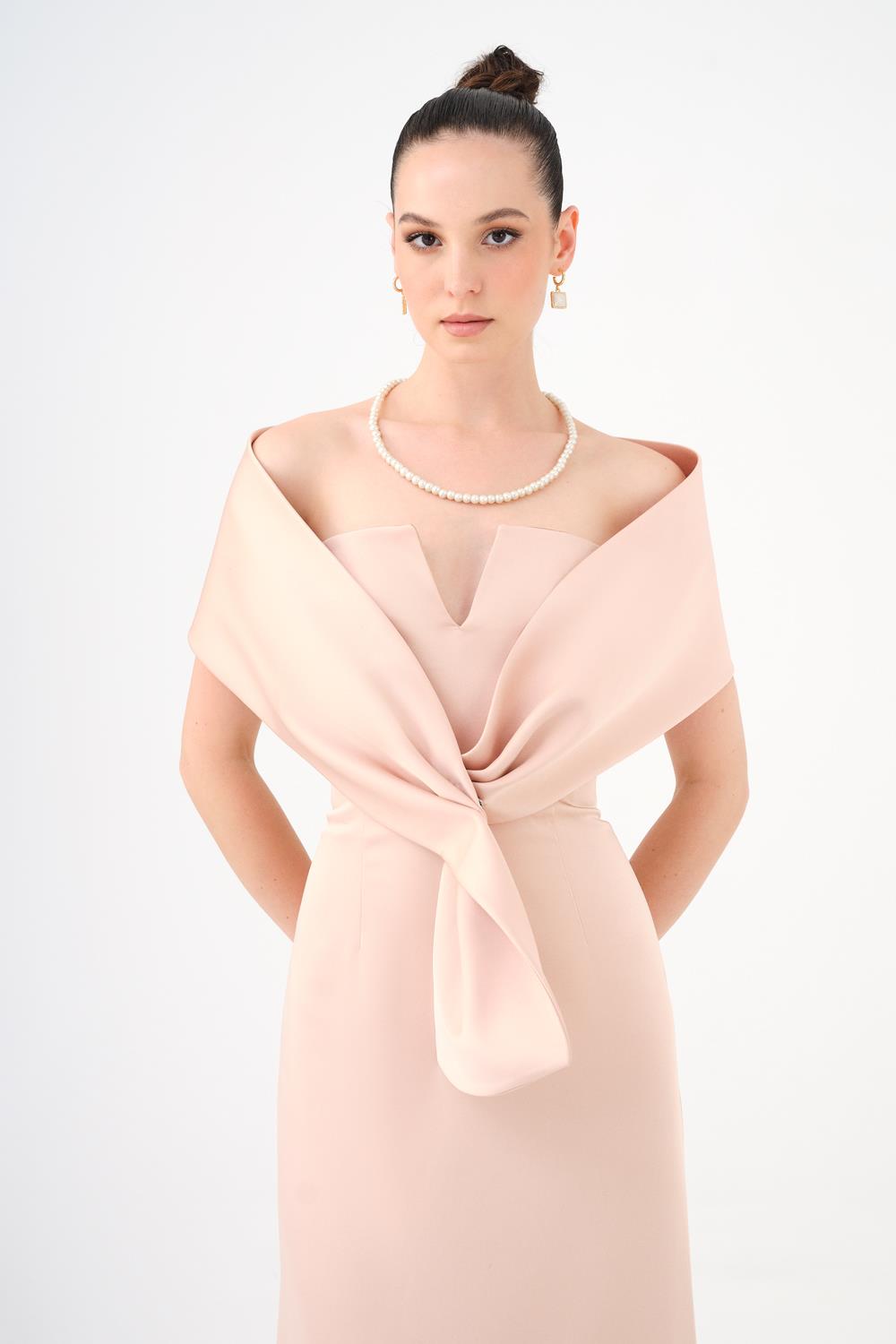 Shawl Strapless Collar Satin Long Evening Dress