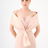 Shawl Strapless Collar Satin Long Evening Dress