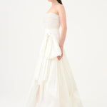 Strapless Collar Stone Detailed Taffeta Long Evening Dress