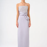 Strapless Collar Straight Cut Satin Evening Dress - 9171C