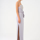 Strapless Collar Straight Cut Satin Evening Dress - 9171C