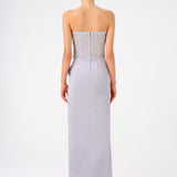 Strapless Collar Straight Cut Satin Evening Dress - 9171C