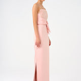 Strapless Collar Straight Cut Satin Evening Dress - 9171C