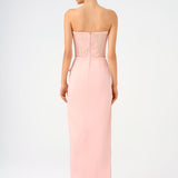 Strapless Collar Straight Cut Satin Evening Dress - 9171C