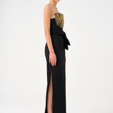 Strapless Collar Straight Cut Satin Evening Dress - 9171C