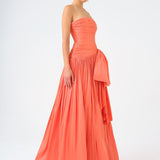 Strapless Collar Taffeta Long Evening Dress with Bow Detail - 9173C