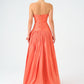 Strapless Collar Taffeta Long Evening Dress with Bow Detail