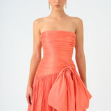 Strapless Collar Taffeta Long Evening Dress with Bow Detail - 9173C