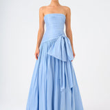 Strapless Collar Taffeta Long Evening Dress with Bow Detail - 9173C