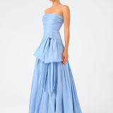 Strapless Collar Taffeta Long Evening Dress with Bow Detail - 9173C