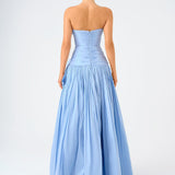 Strapless Collar Taffeta Long Evening Dress with Bow Detail - 9173C