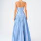 Strapless Collar Taffeta Long Evening Dress with Bow Detail