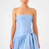 Strapless Collar Taffeta Long Evening Dress with Bow Detail - 9173C