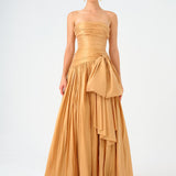 Strapless Collar Taffeta Long Evening Dress with Bow Detail - 9173C