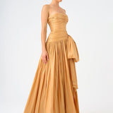 Strapless Collar Taffeta Long Evening Dress with Bow Detail - 9173C