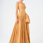 Strapless Collar Taffeta Long Evening Dress with Bow Detail