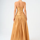 Strapless Collar Taffeta Long Evening Dress with Bow Detail - 9173C