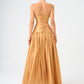 Strapless Collar Taffeta Long Evening Dress with Bow Detail