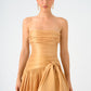 Strapless Collar Taffeta Long Evening Dress with Bow Detail