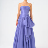 Strapless Collar Taffeta Long Evening Dress with Bow Detail - 9173C