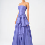 Strapless Collar Taffeta Long Evening Dress with Bow Detail - 9173C