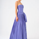 Strapless Collar Taffeta Long Evening Dress with Bow Detail - 9173C