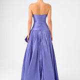 Strapless Collar Taffeta Long Evening Dress with Bow Detail - 9173C