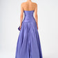 Strapless Collar Taffeta Long Evening Dress with Bow Detail