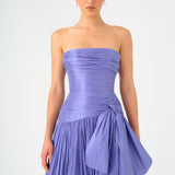 Strapless Collar Taffeta Long Evening Dress with Bow Detail - 9173C