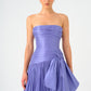 Strapless Collar Taffeta Long Evening Dress with Bow Detail