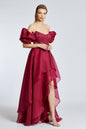 Strapless Balloon Sleeve Chiffon Long Dress