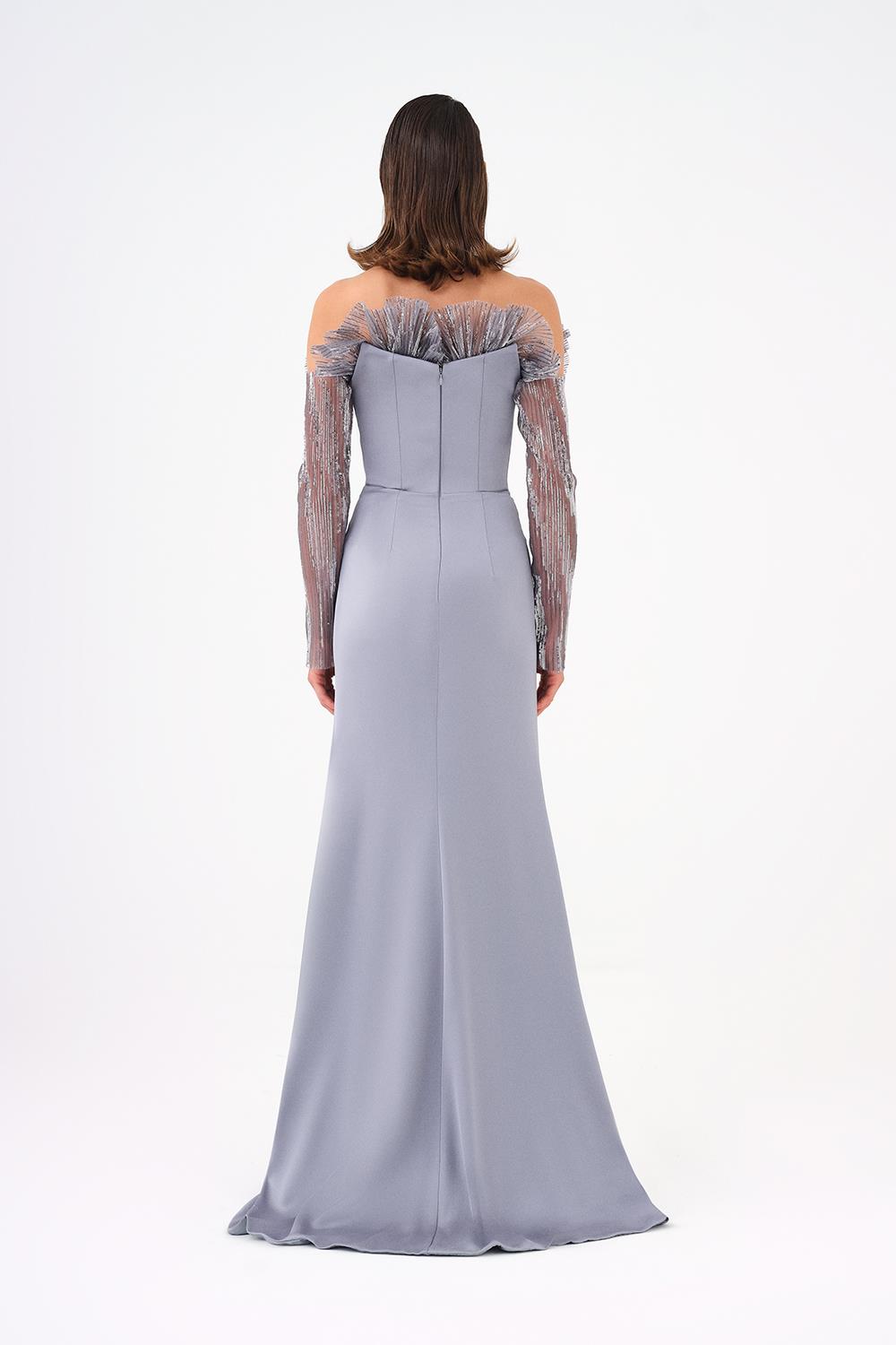 Strapless Neck Long Sleeve Fish Cut Long Evening Dress