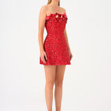 Stone and Sequin Embroidered Strapless Mini Evening Dresss - 9012C