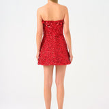 Stone and Sequin Embroidered Strapless Mini Evening Dresss - 9012C