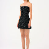 Stone and Sequin Embroidered Strapless Mini Evening Dresss - 9012C