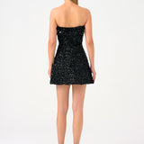 Stone and Sequin Embroidered Strapless Mini Evening Dresss - 9012C